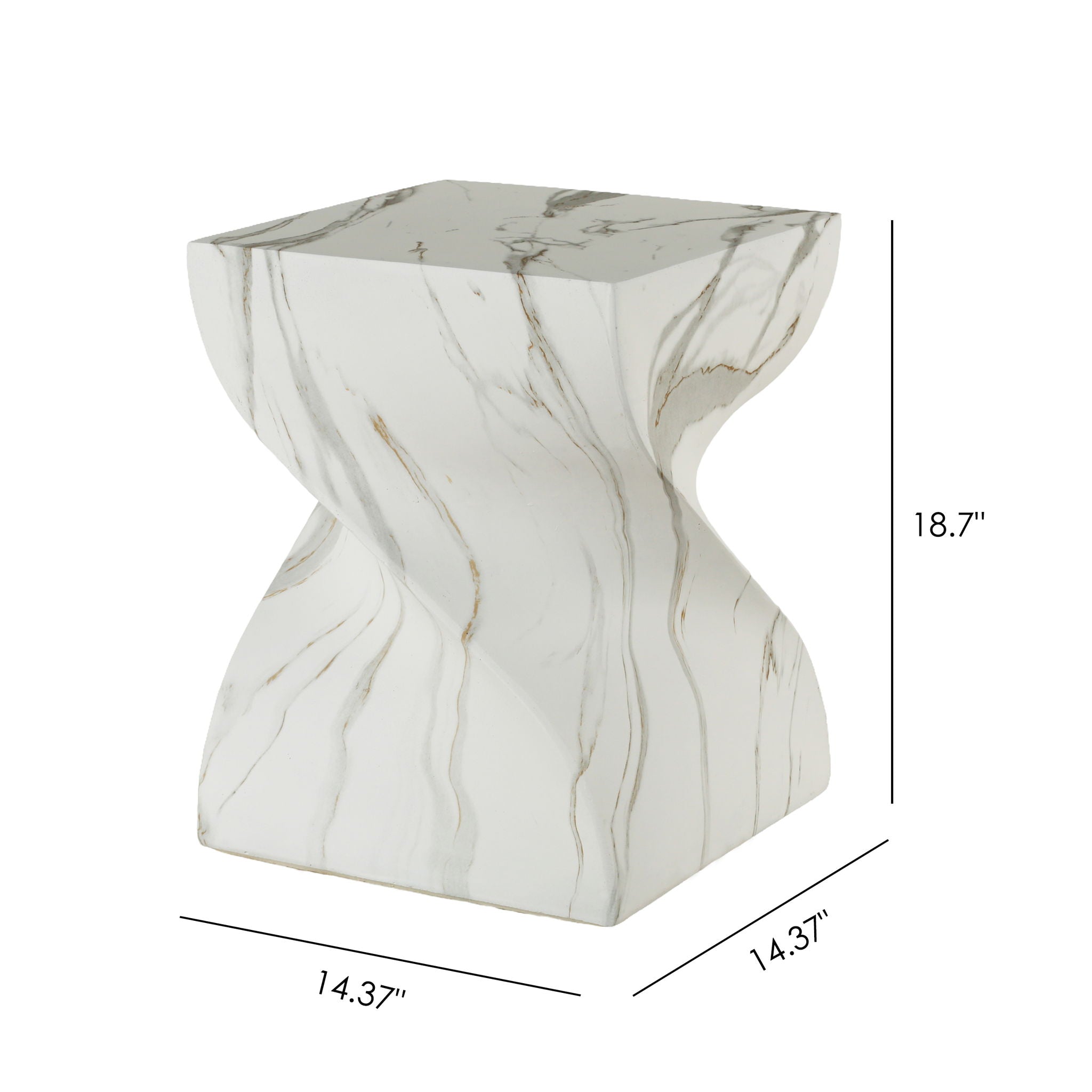 Outdoor End Table, Twisted Square Side Table For Patio And Garden - Faux Marble