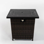 28 In. W X 25 In. H Rattan Square Propane Fire Pit Table in Black Brown
