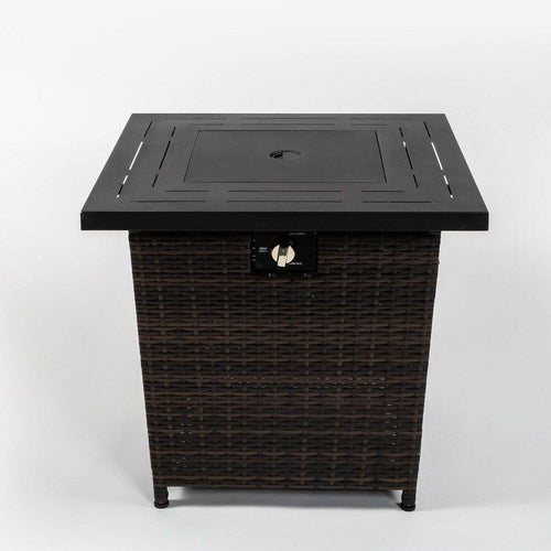 28 In. W X 25 In. H Rattan Square Propane Fire Pit Table in Black Brown