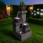 Tiered Cascading Jar Outdoor Fountain with LED Lights