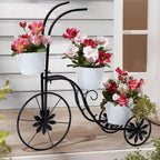 Bicycle Planter Stand, Metal Flower Pot Cart Holder Tricycle Planter with 3 Plant Bucket Outdoor Decorative for Patio, Deck, Garden or Lawn