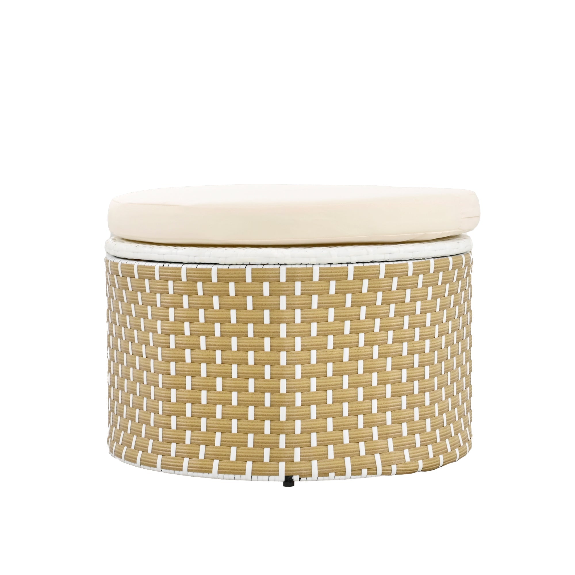 Outdoor Patio Round Rattan Daybed Sectional Beige Retractable Canopy