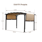 12' x 9' Outdoor Patio Pergola Gazebo - Steel Frame Sun Shelter With Retractable Canopy