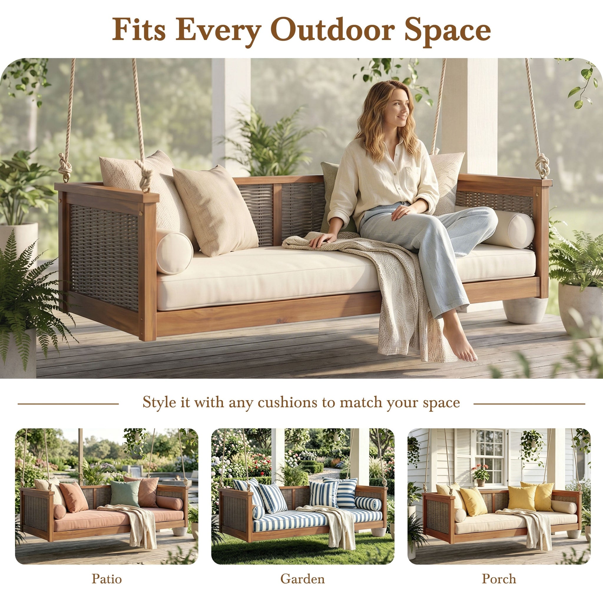 Outdoor Classic Solid Wood Twin Size Swing Bed