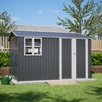 10 X 8FT Outdoor Steel Storage Shed with Clear Window & Lockable Doors
