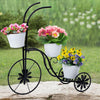 Bicycle Planter Stand, Metal Flower Pot Cart Holder Tricycle Planter with 3 Plant Bucket Outdoor Decorative for Patio, Deck, Garden or Lawn