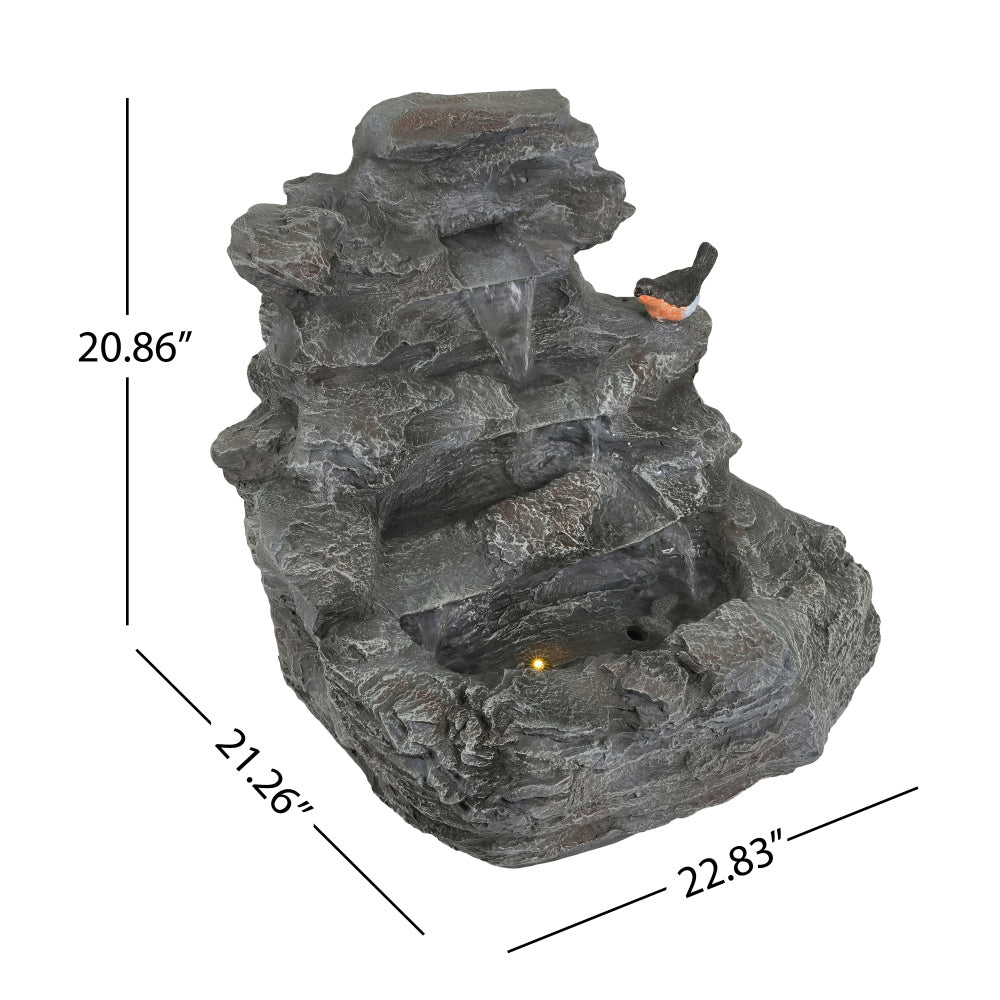 4-Tier Concrete Rock Waterfall Fountain with LED Lights