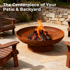 Fire Pit for outside Wood Burning, 35.5 Inch Large round Firepit Bowl Outdoor and Patio, Heavy-Duty Bonfire Pit Oxidized Finish, Free-Standing, Camping Backyard Terrace