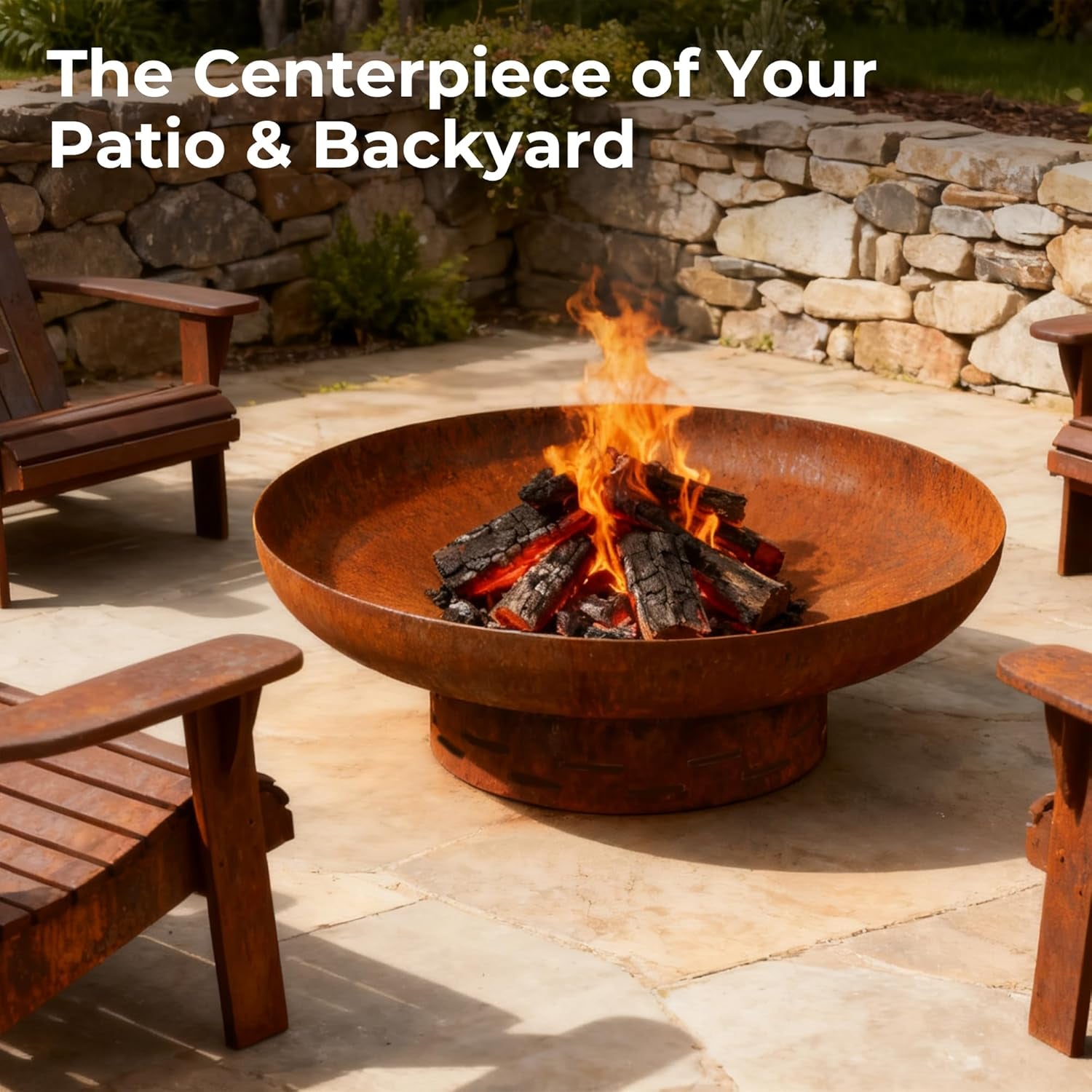 Fire Pit for outside Wood Burning, 35.5 Inch Large round Firepit Bowl Outdoor and Patio, Heavy-Duty Bonfire Pit Oxidized Finish, Free-Standing, Camping Backyard Terrace