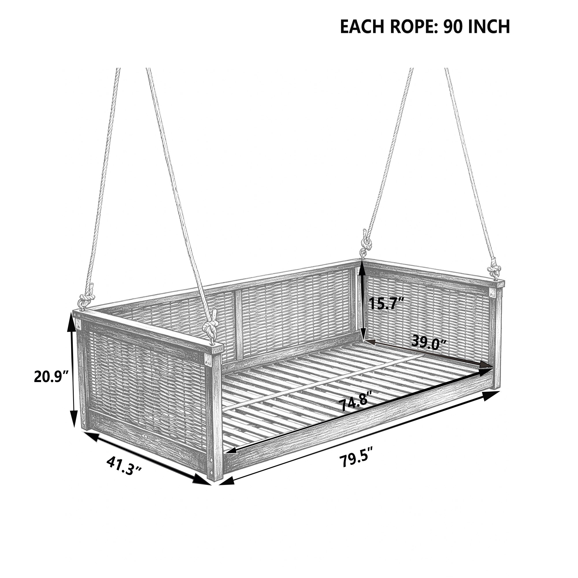 Outdoor Classic Solid Wood Twin Size Swing Bed