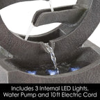 Outdoor Water Fountain - 4 Tier Polyresin Water Fountain Outdoor with LED Lights - 18.5In Decorative Water Feature for Outdoor Decor by