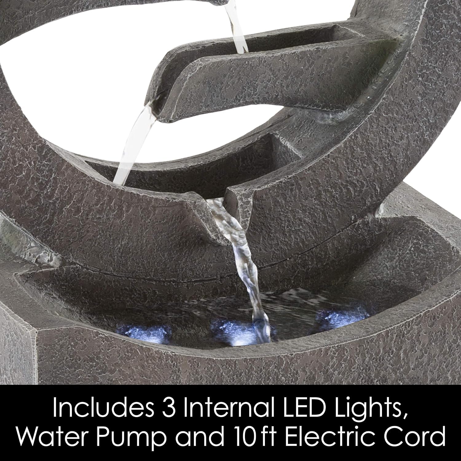 Outdoor Water Fountain - 4 Tier Polyresin Water Fountain Outdoor with LED Lights - 18.5In Decorative Water Feature for Outdoor Decor by