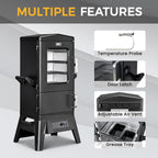Electric Smoker with Cover, LED Display Build in Meat Probe Large Capacity BBQ Smokers, 4 Racks Smoke More with 633 Sq in Cooking Area, Black