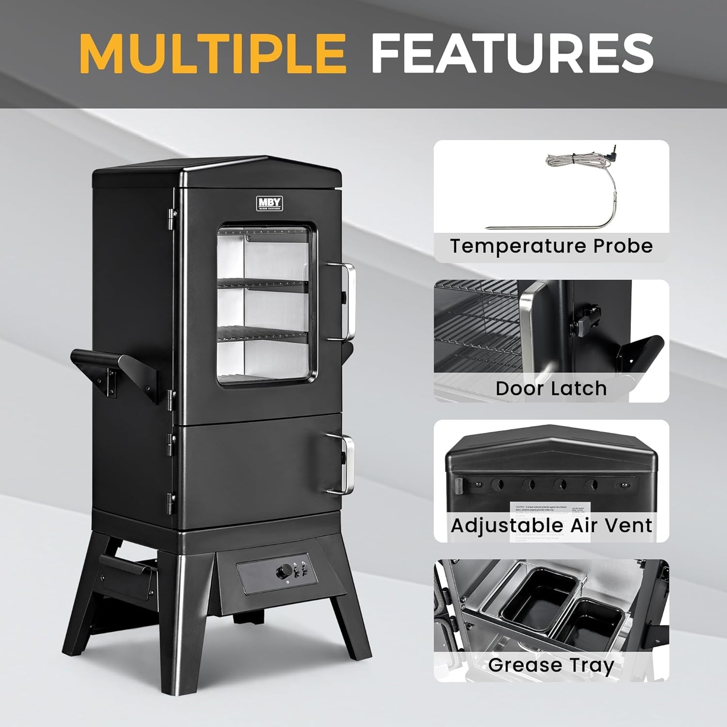 Electric Smoker with Cover, LED Display Build in Meat Probe Large Capacity BBQ Smokers, 4 Racks Smoke More with 633 Sq in Cooking Area, Black