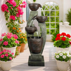 40" Tall Outdoor Water Fountain and Waterfalls - Large Garden Fountain with LED Lights, 4-Tier Crocks, Indoor and Outdoor Fountains for Garden, Patio, Deck, Porch, Backyard and Home, Gray
