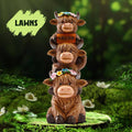 Garden Highland Cow Statue Solar Outdoor Decor with Flower Decoration Funny Triple Highland Cow Decor