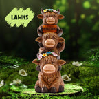 Garden Highland Cow Statue Solar Outdoor Decor with Flower Decoration Funny Triple Highland Cow Decor