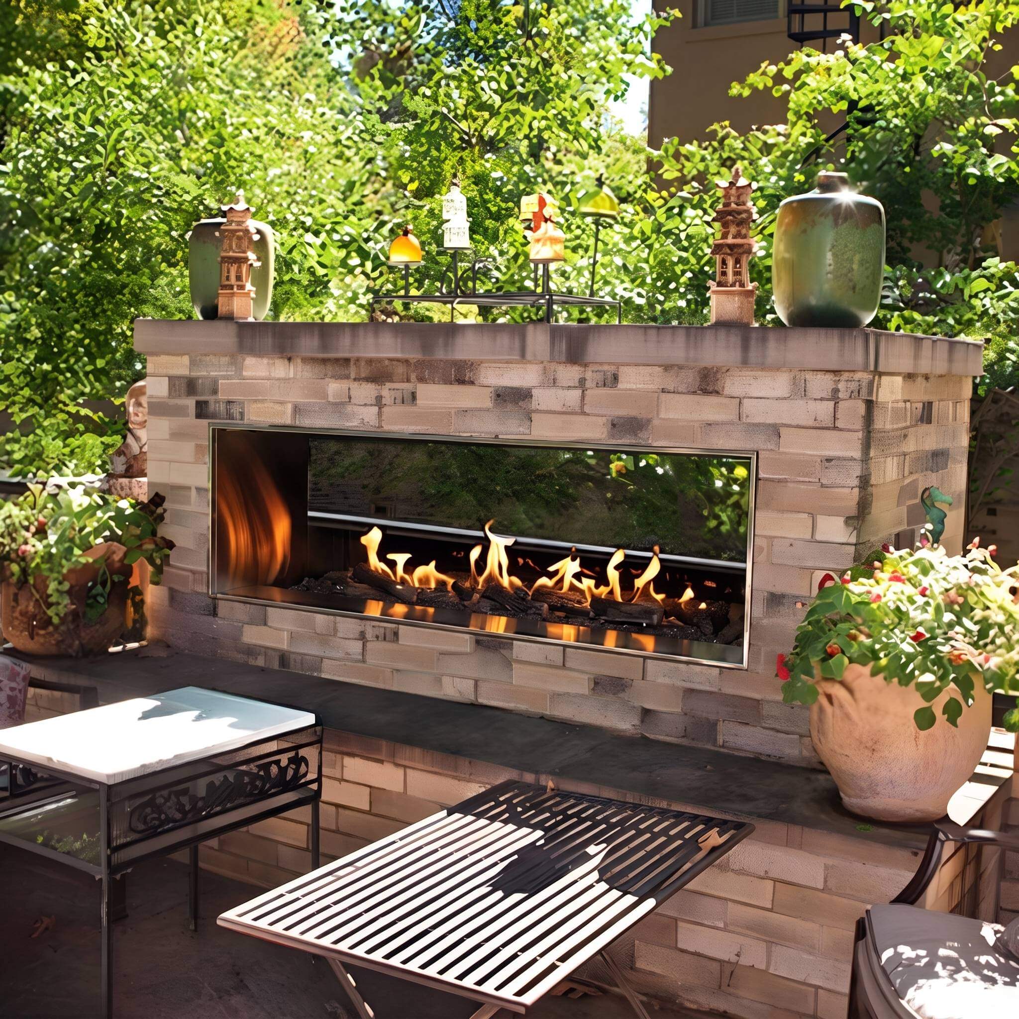 Empire Comfort Systems Carol Rose Coastal Natural Gas Outdoor Linear See Through Fireplace [OLL48/60SP12SN]