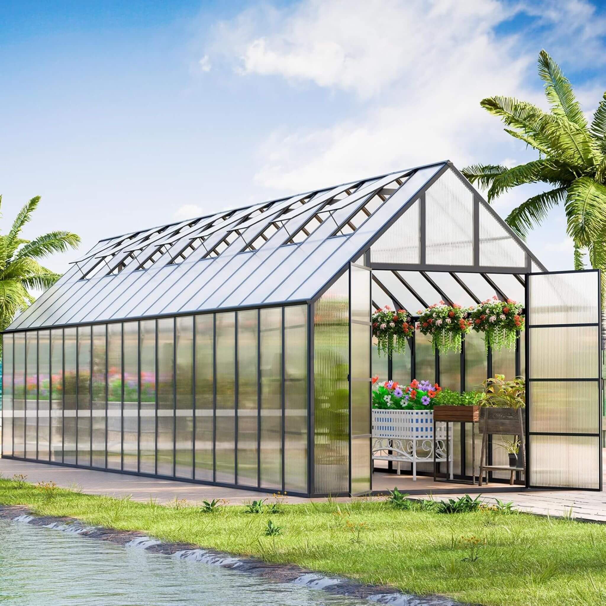 10 X 36 FT Extra-Large Heavy-Duty Outdoor Walk-In Greenhouse with Adjustable Roof Vents, 4MM