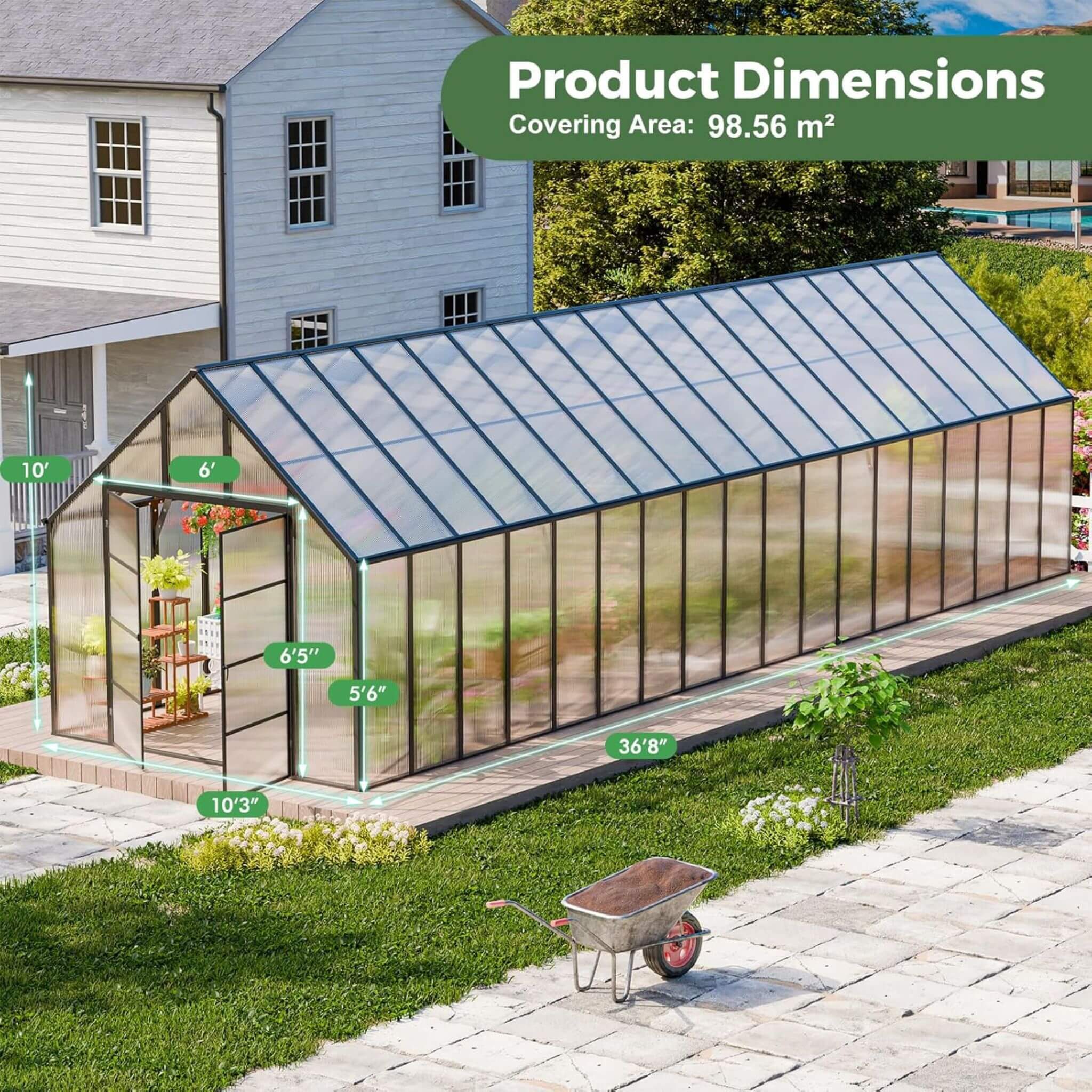 10 X 36 FT Extra-Large Heavy-Duty Outdoor Walk-In Greenhouse with Adjustable Roof Vents, 4MM