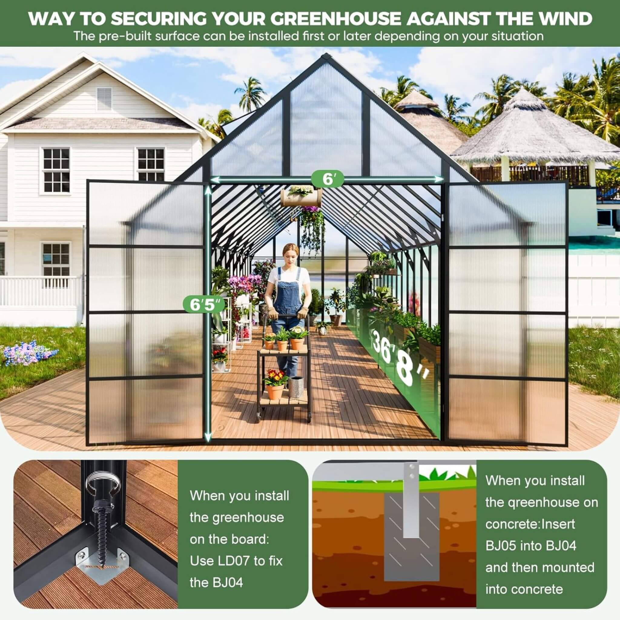 10 X 36 FT Extra-Large Heavy-Duty Outdoor Walk-In Greenhouse with Adjustable Roof Vents, 4MM