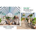 10 X 36 FT Extra-Large Heavy-Duty Outdoor Walk-In Greenhouse with Adjustable Roof Vents, 4MM