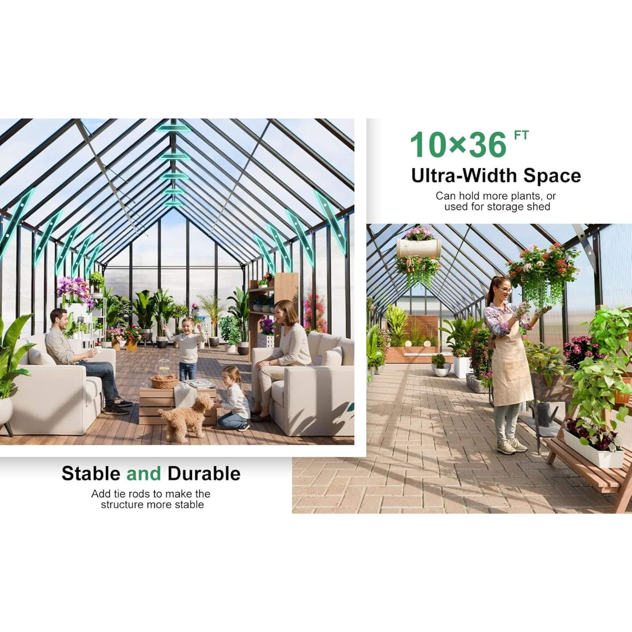 10 X 36 FT Extra-Large Heavy-Duty Outdoor Walk-In Greenhouse with Adjustable Roof Vents, 4MM