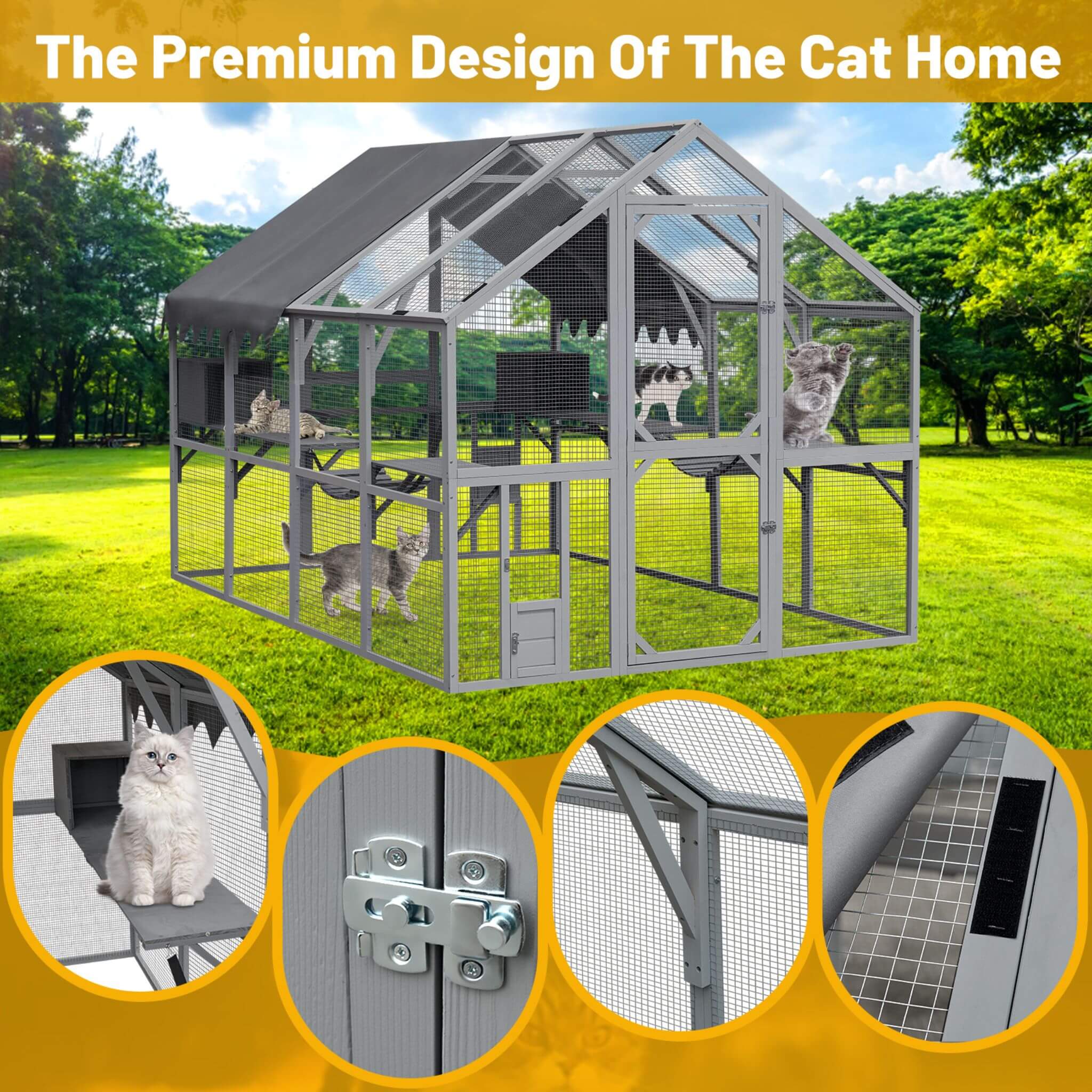 Extra Large Outdoor Cat Kitten Playpen House With Platforms, And Waterproof Cover