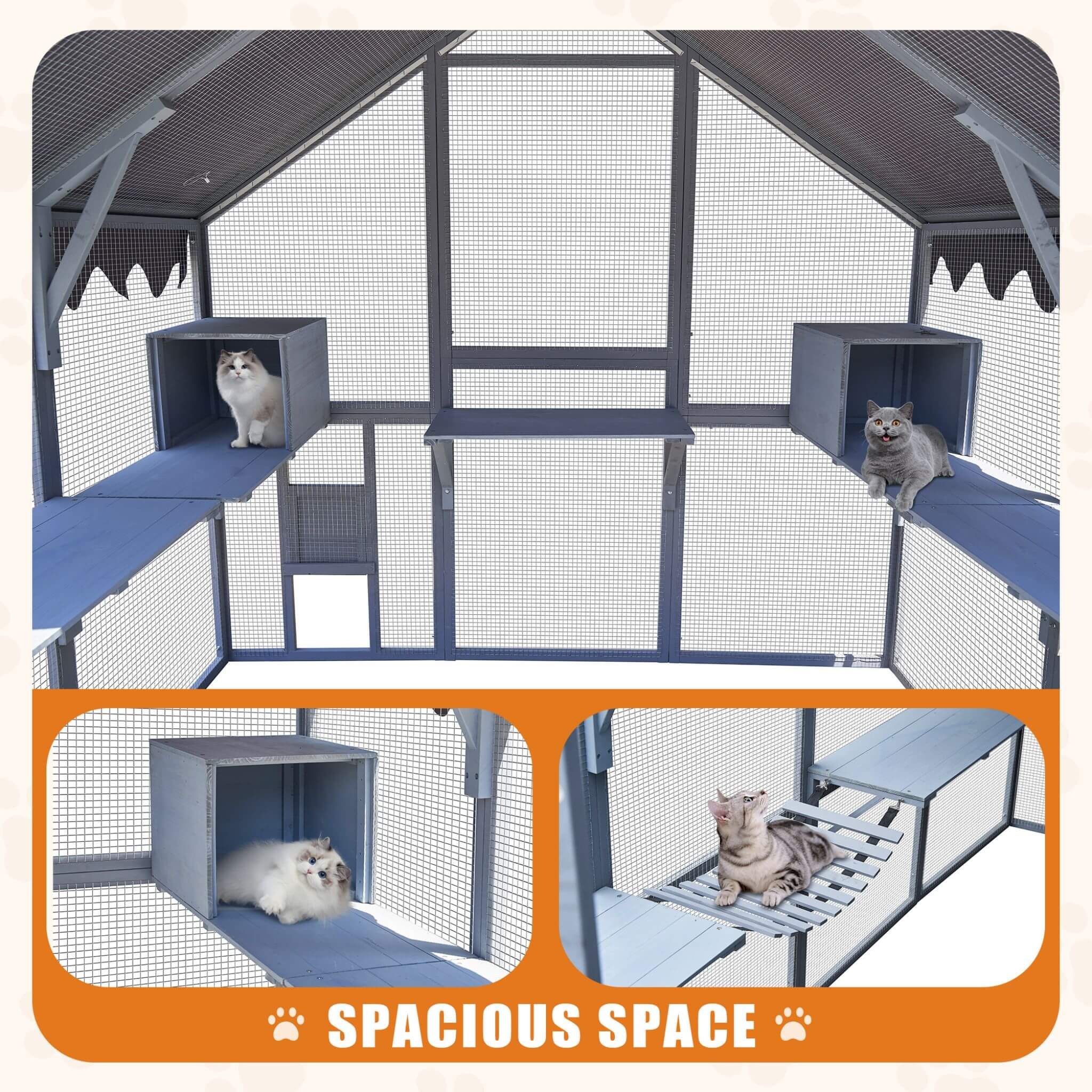 Extra Large Outdoor Cat Kitten Playpen House With Platforms, And Waterproof Cover