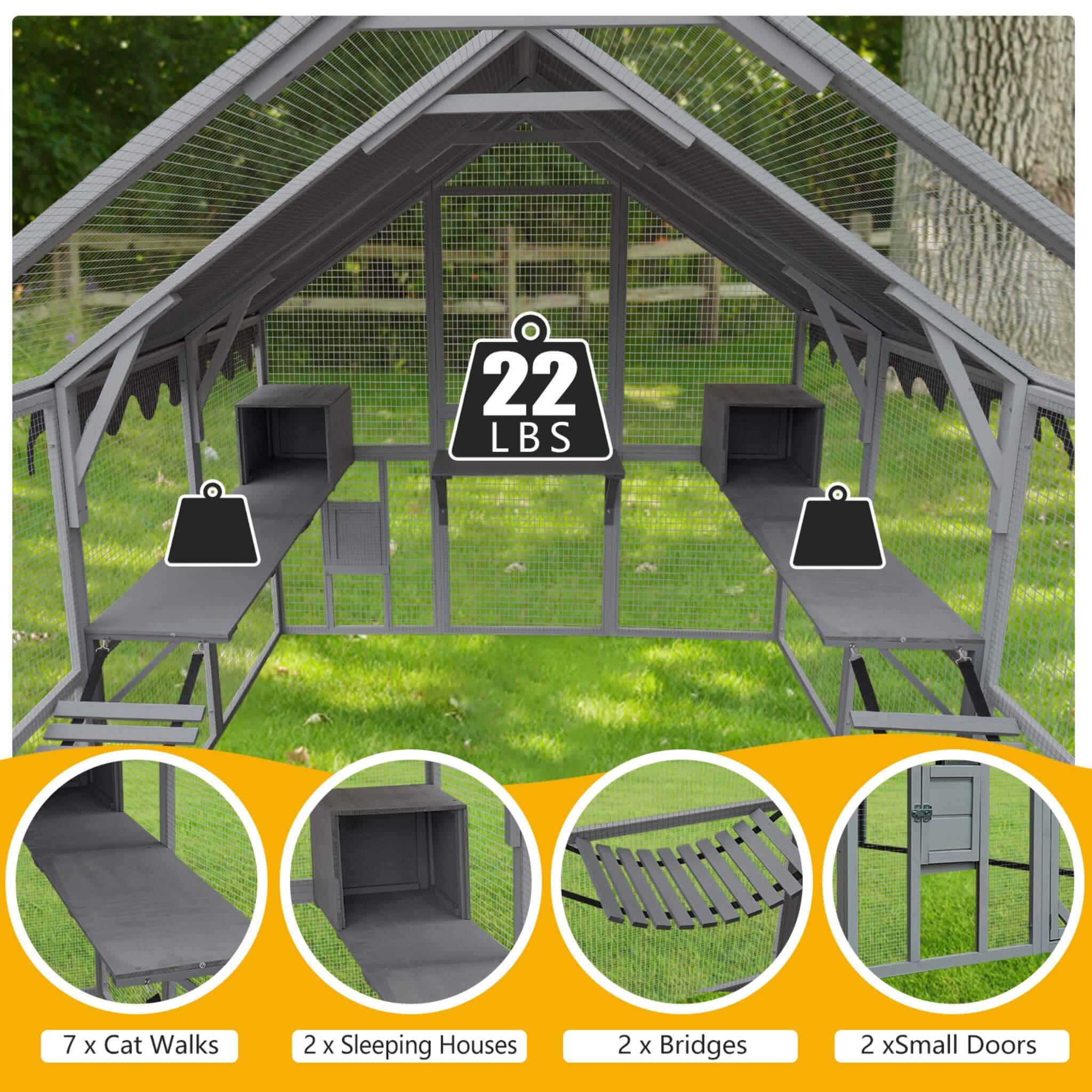 Extra Large Outdoor Cat Kitten Playpen House With Platforms, And Waterproof Cover