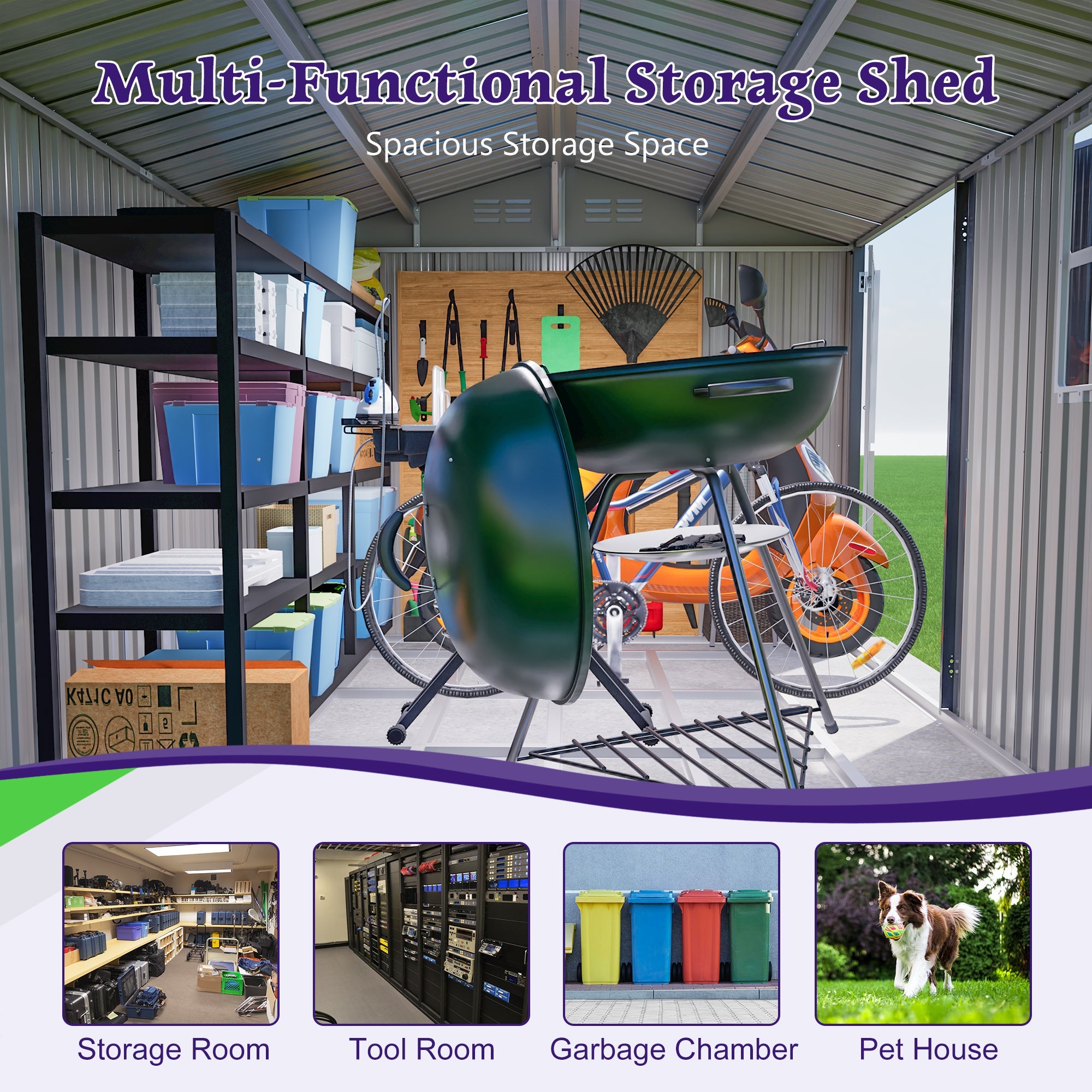 10 X 8FT Outdoor Steel Storage Shed with Clear Window & Lockable Doors