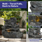 4-Tier Concrete Rock Waterfall Fountain with LED Lights