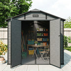 8x14 FT Plastic Outdoor Storage Shed - Lockable Resin Tool Shed with 2 Window & 3 Air vents