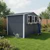 6x9 FT Outdoor Metal Storage Shed with Window & Flower Rack