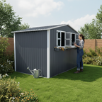 6x9 FT Outdoor Metal Storage Shed with Window & Flower Rack