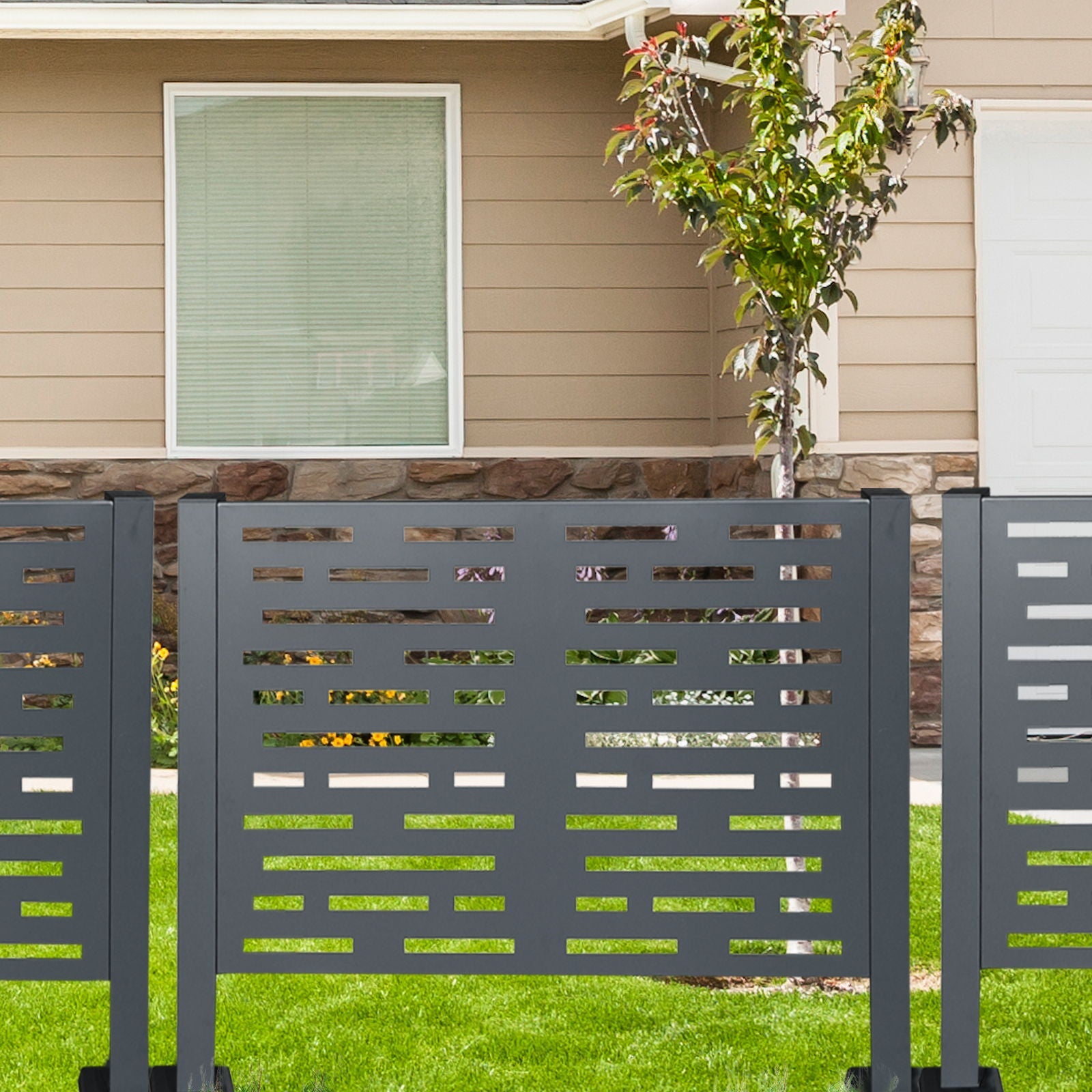 Air Conditioner Fence For Outdoor Units, Metal Privacy Fence Cover, 3 Fence Panel