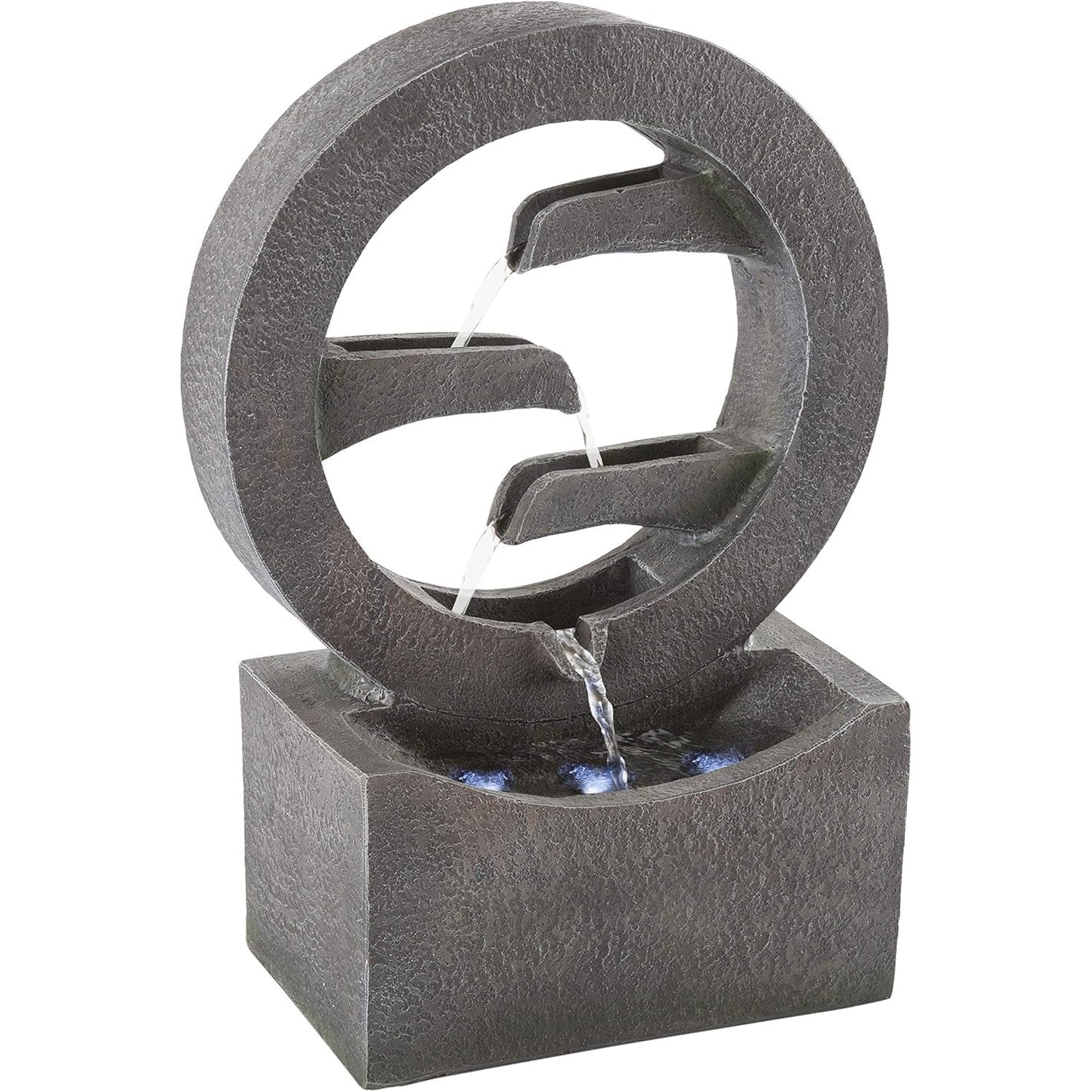 Outdoor Water Fountain - 4 Tier Polyresin Water Fountain Outdoor with LED Lights - 18.5In Decorative Water Feature for Outdoor Decor by
