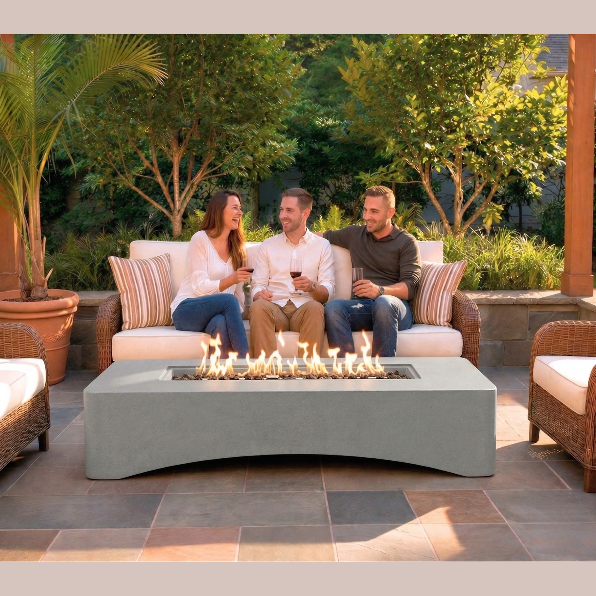 56' Propane Fire Pit Table - Rectangular Outdoor Gas Fire Pit - Light Gray