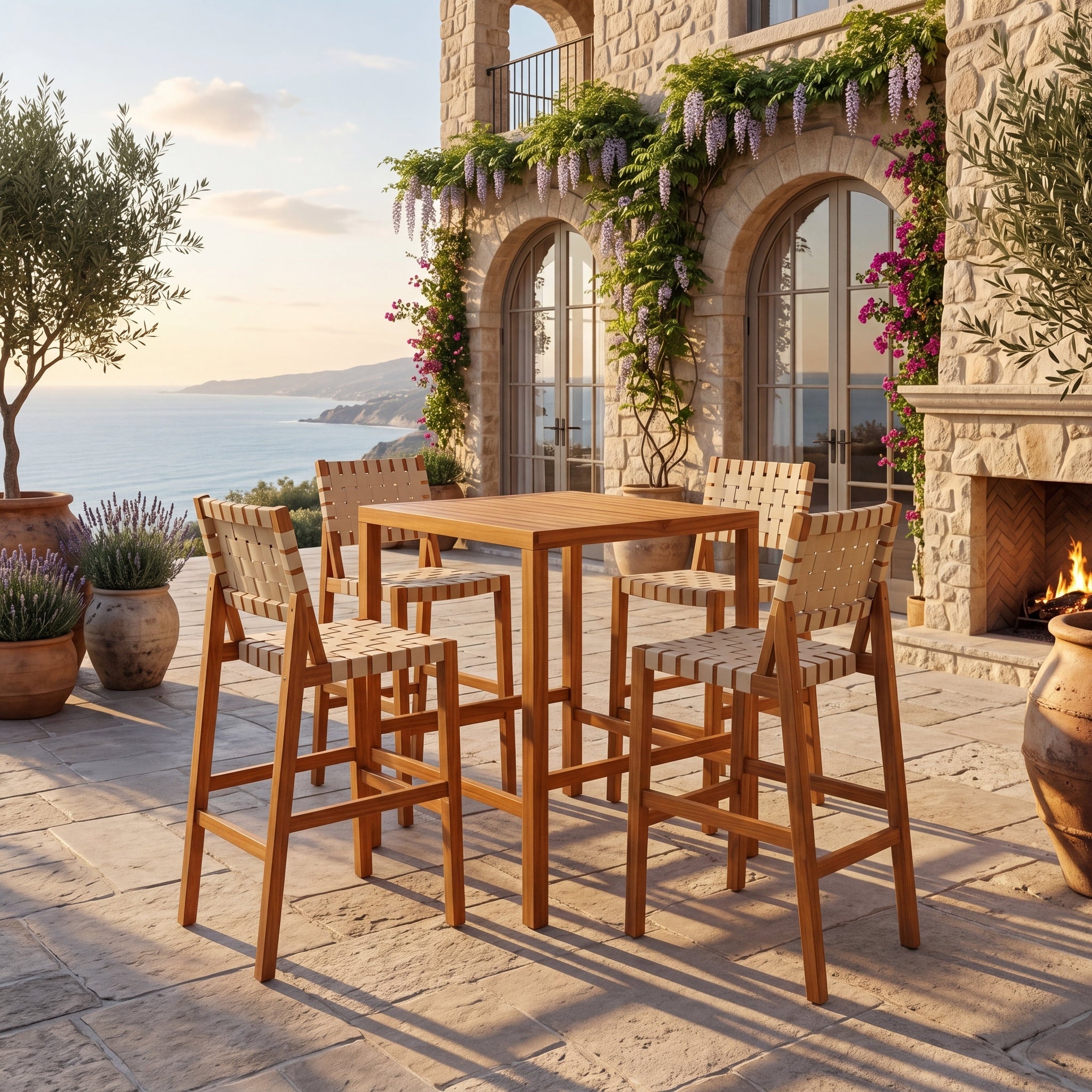 30.5 Inch Seat Height Outdoor Acacia Solid Wood Patio Furniture Set