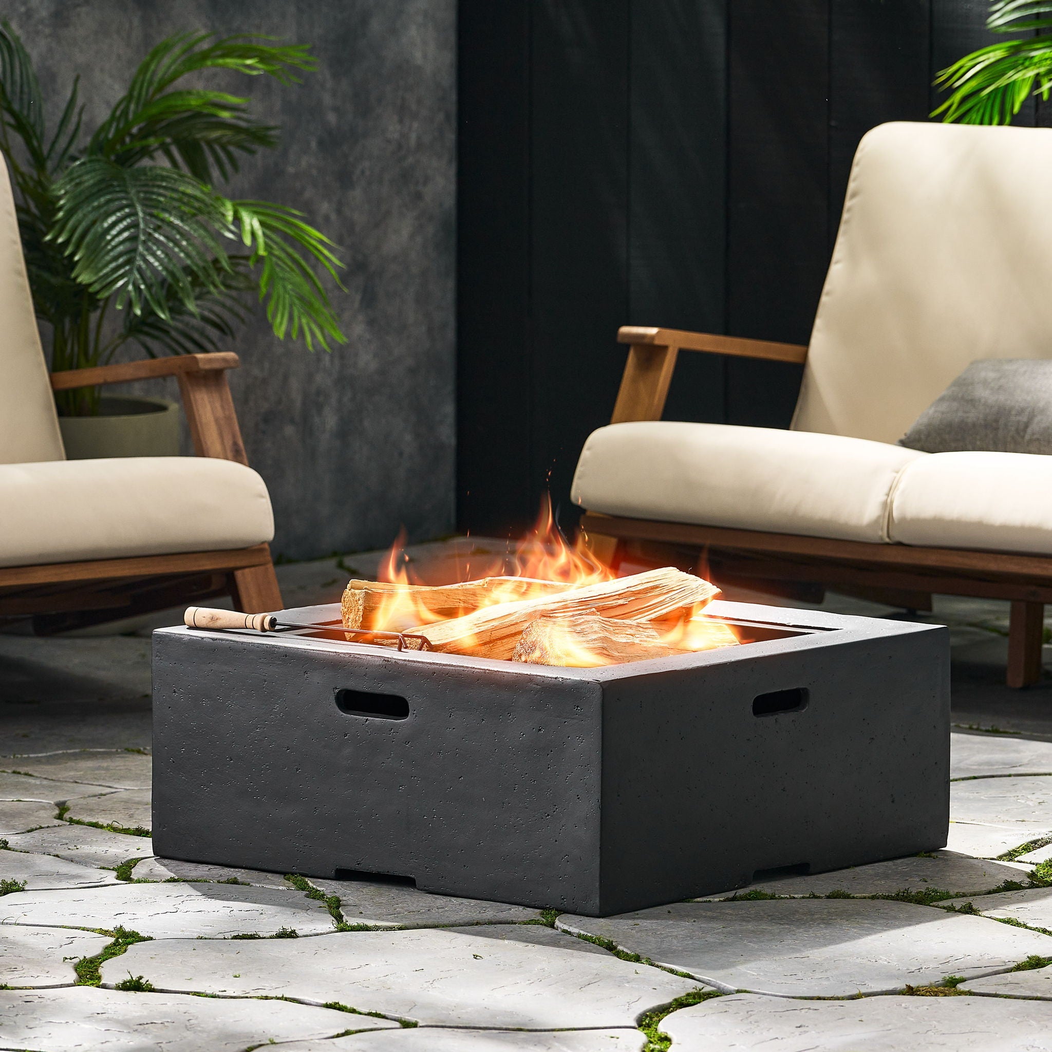 Outdoor Square Wood Burning Fire Pit - Dark Gray