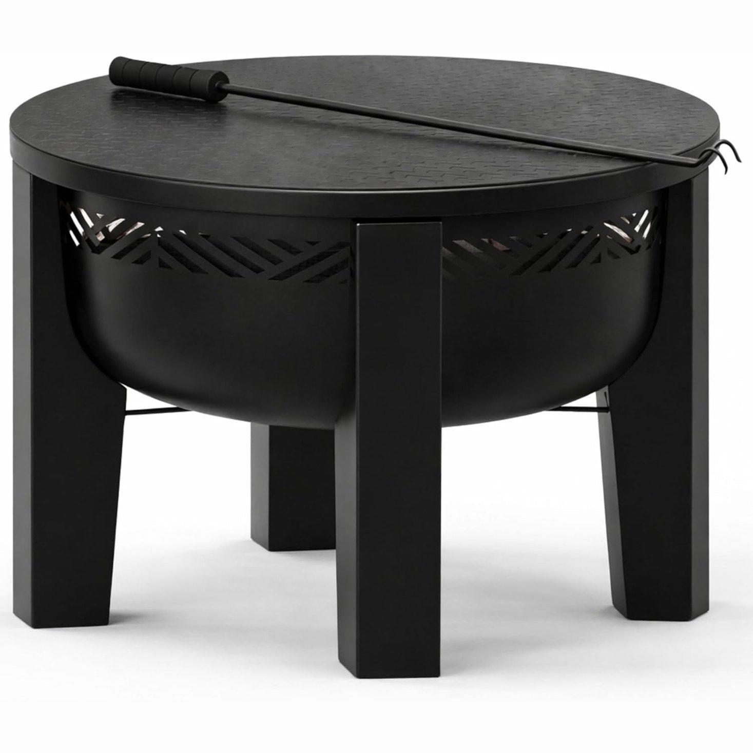 Fire Chief Wood Burning Fire Pit with Tabletop Lid â€“ Modern Outdoor Metal Fire Pit for Patio & Backyard â€“ Premium Heavy Duty Fire Pit Bowl with Multi-Use Side Table (Decorative Bowl)