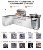 Outdoor Kitchen Island 82.5 Inch 6 Burner Propane Gas BBQ Grill