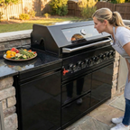 Black 6-Burner 85000 BTU Deluxe Stainless Steel Propane Gas Outdoor Kitchen Barbecue Island Grill with Marble
