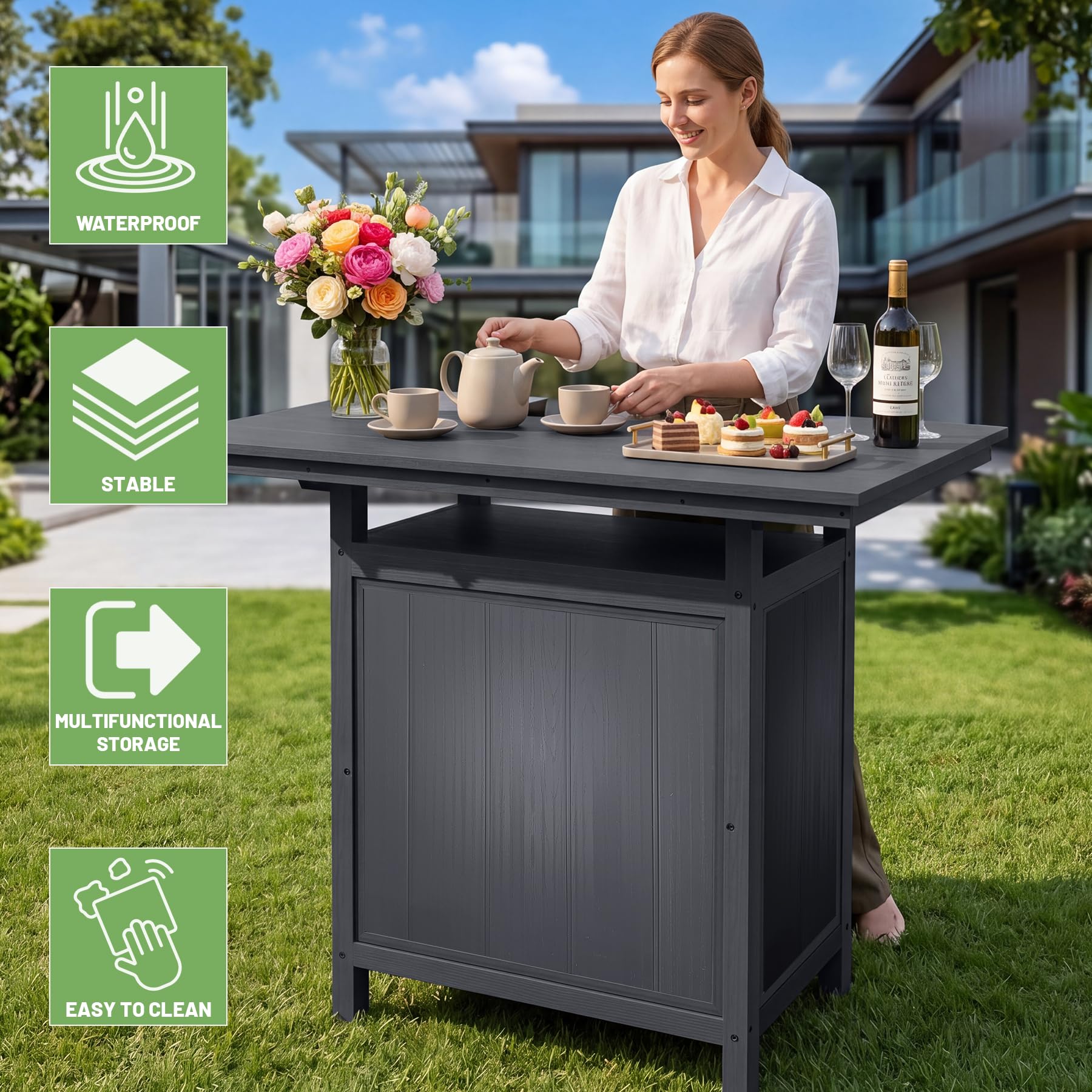 Outdoor Patio Bar Island with HDPE & Aluminum Frame