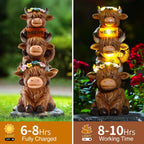 Garden Highland Cow Statue Solar Outdoor Decor with Flower Decoration Funny Triple Highland Cow Decor