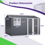 10 X 8FT Outdoor Steel Storage Shed with Clear Window & Lockable Doors