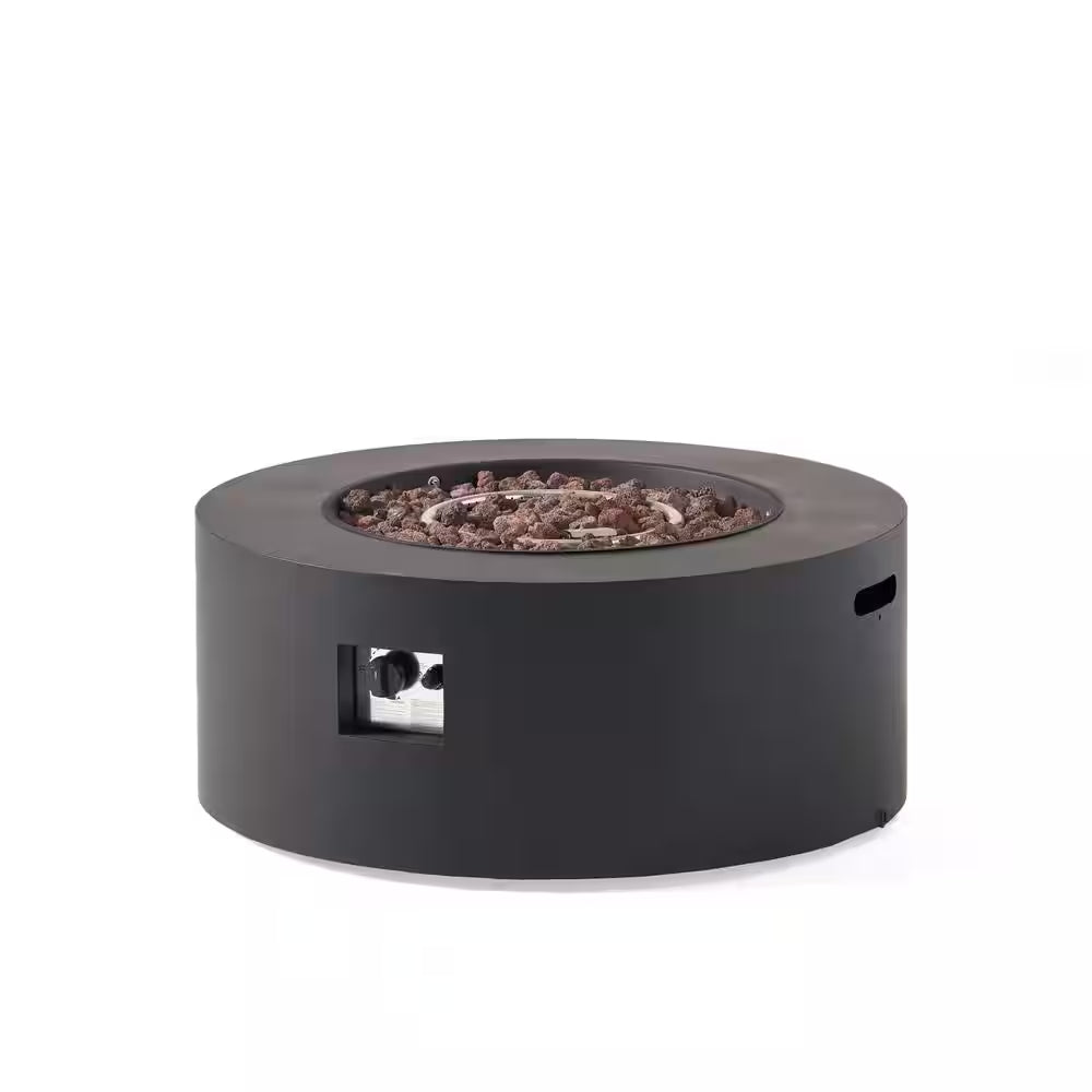 32 In. W X 13.5 In. H Iron Propane Gas Burning round Outdoor Patio Fire Pit in Dark Grey