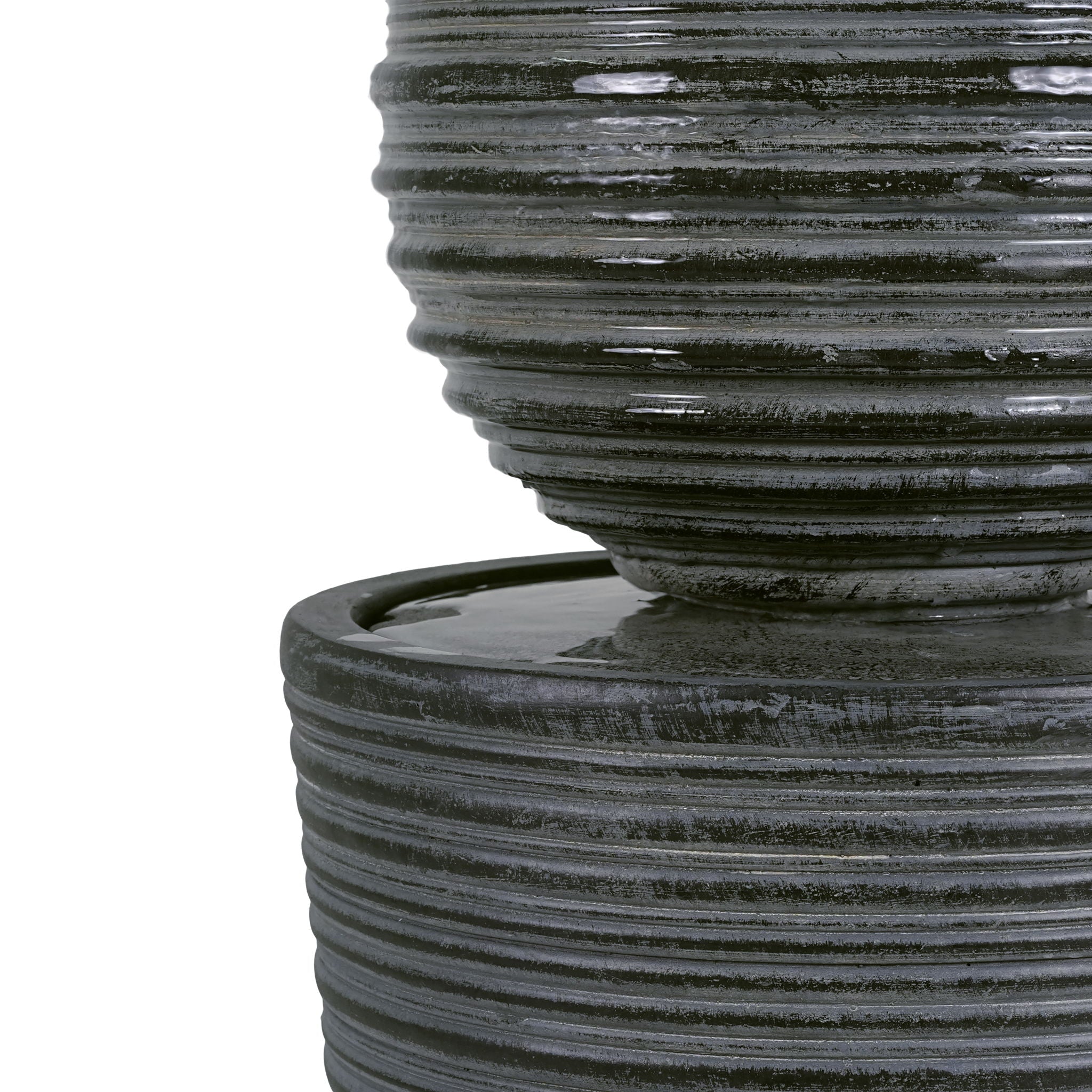 31.5" Tall Striped Column Fountain With LED Light - Designed For Outdoor Spaces - Gray