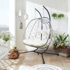 Hanging Swing 2 Seat Chair with Stand, Patio Wicker Hammock Egg Swing with Cushion for Bedroom Garden Indoor Outdoor