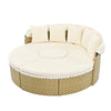Outdoor Patio Round Rattan Daybed Sectional Beige Retractable Canopy